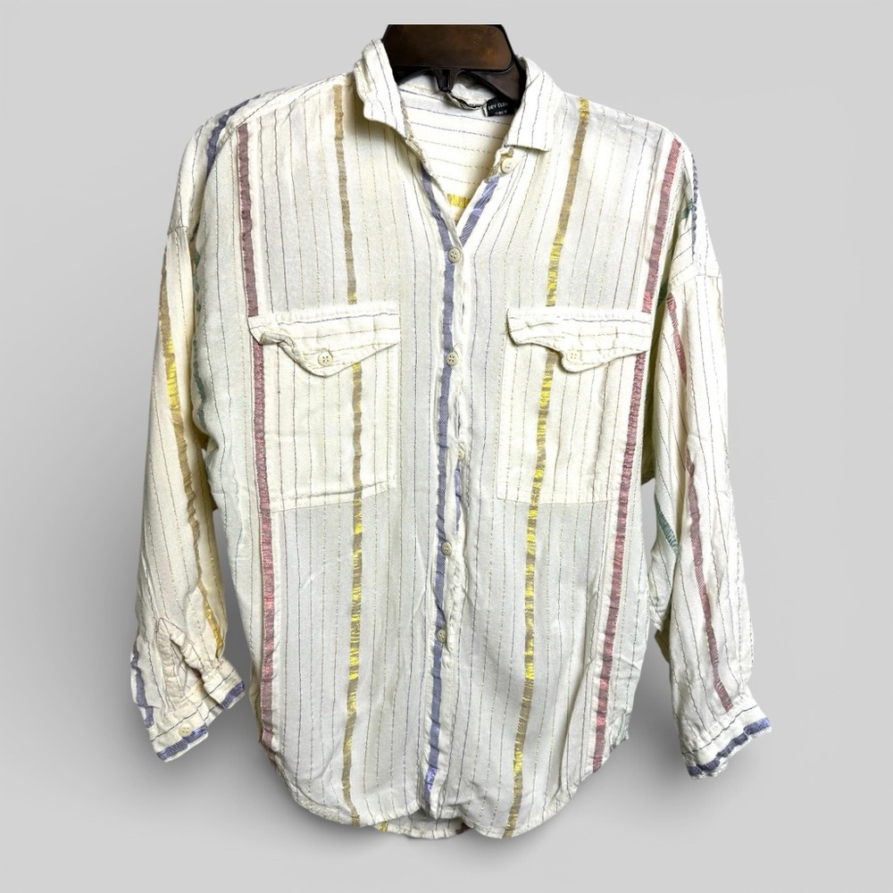 Vintage Rare y2k Andrew sport colorful metallic striped button down Small shimme